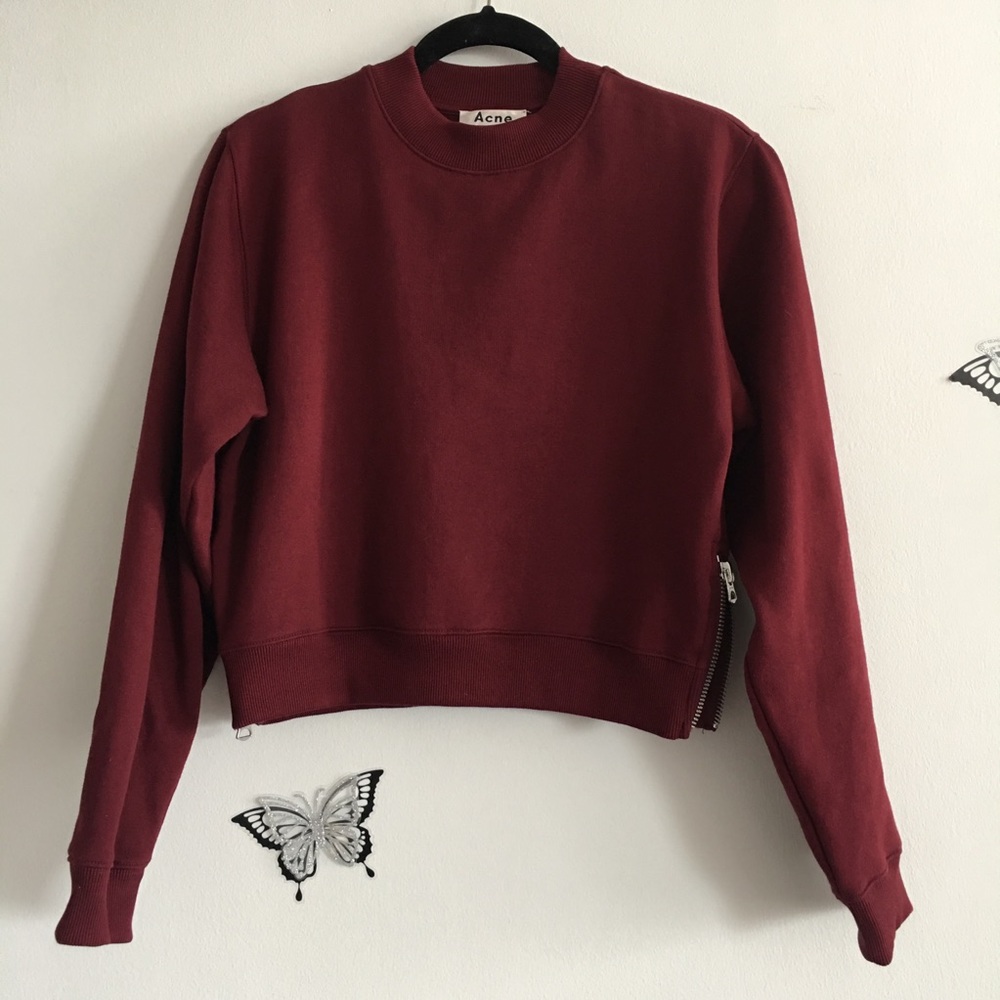 Acne Burgundy Crewneck Sweatshirt with Side Zip